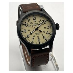 Timex Expedition Indiglo Mens Watch New Battery - Adjustable Leather Band WR 50M